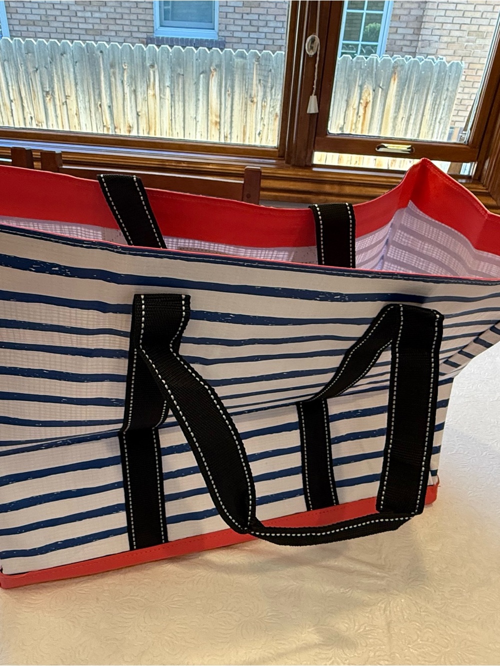Scout Striped Canvas Tote in Navy, White & Red Trim